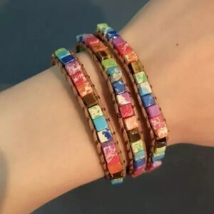 Handmade Triple Strand Rainbow Chakra Bracelet NWT